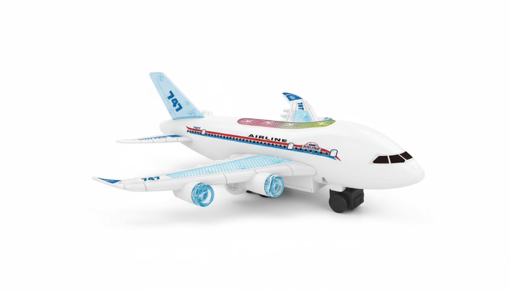 ✈️ Avião de Brinquedo 747 – Com Luzes, Sons e Movimento Bate‑e‑Volta!