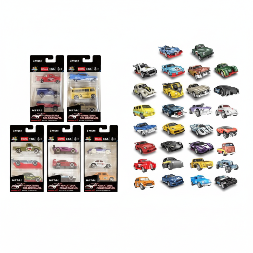 Kit Miniaturas de Carros em Metal 1:64 (3 Peças) – Carrinhos Colecionáveis