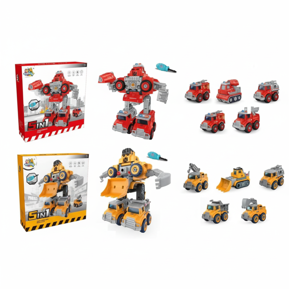 Super Robô 5 em 1 Transformável – Monte, Desmonte e Crie: O Brinquedo Educativo que Vira 5 Veículos!

 