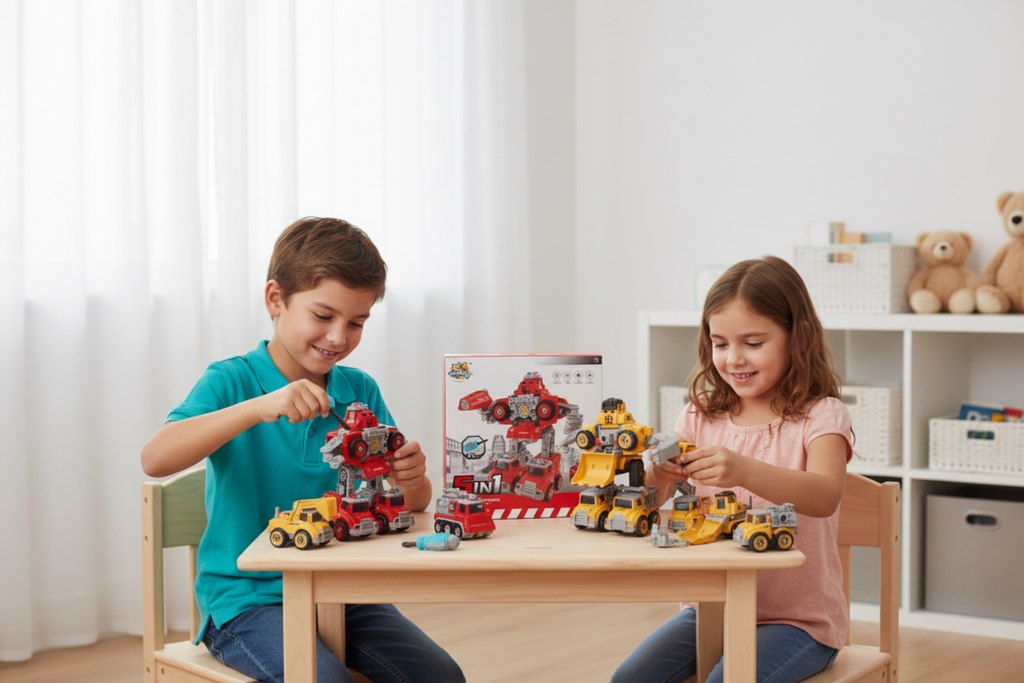 Super Robô 5 em 1 Transformável – Monte, Desmonte e Crie: O Brinquedo Educativo que Vira 5 Veículos!

 